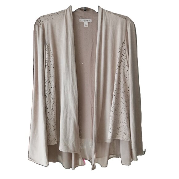 dB Established 1962 pierced faux suede chiffon open front cardigan sz M - Picture 1 of 10